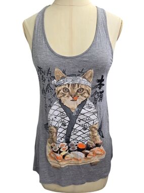 Karate Cat Loves Sushi Tank Top Bear Dance Size M